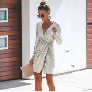 Vici Metallic Silver Long Sleeve Dress Size L